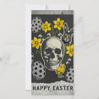 Cartão De Festividades Happy Easter Skull Card With Daffodils, Rabbit