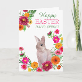 Cartão De Festividades Happy Easter Spring Floral Wreath Bunny