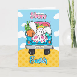 Cartão De Festividades Happy Easter Truck Bunny and vegetables