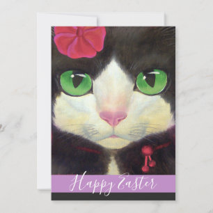 Cartão De Festividades Happy Easter Tuxedo Cat Purple Kitten Illustration