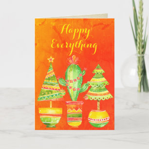 Cartão De Festividades "Happy Everything" Colorful Modern Tree Watercolor