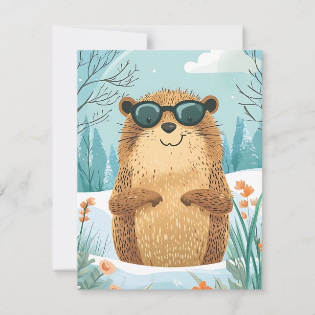 Cartão De Festividades Happy Groundhog Day Cute Colorful Woodchuck  (Frente)