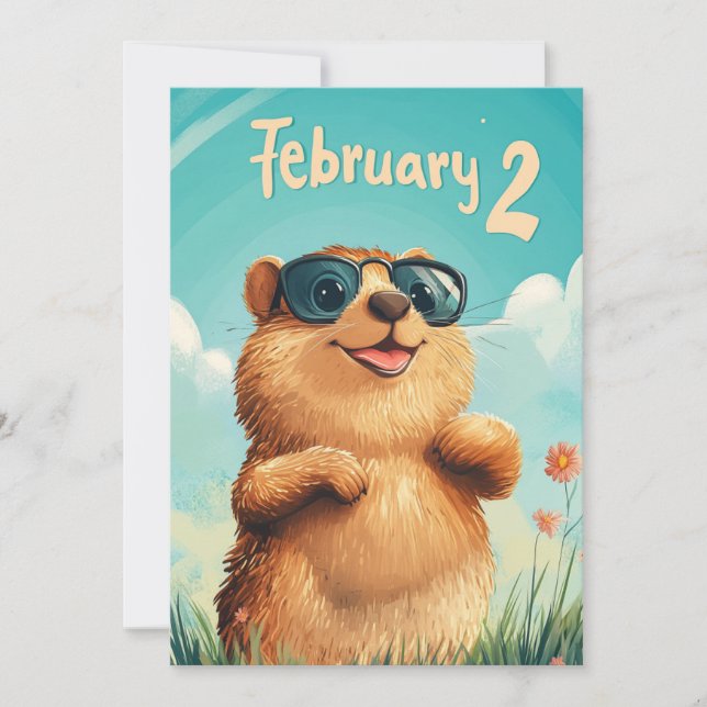 Cartão De Festividades Happy Groundhog Day Cute Watercolor Woodchuck  (Frente)