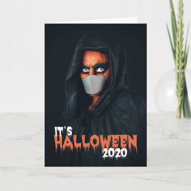 Cartão De Festividades Happy Halloween 2020 Monster In Face Mask (Frente)