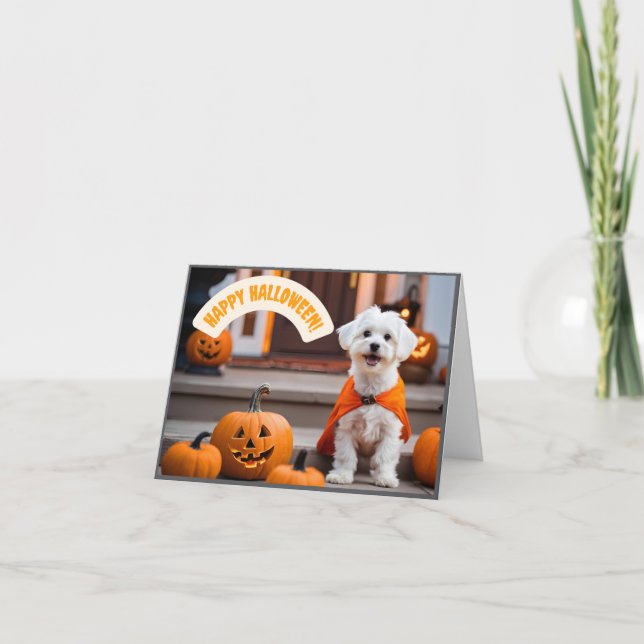 Cartão De Festividades Happy Halloween Card with a puppy (Frente)