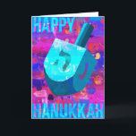 Cartão De Festividades Happy Hanukkah Dreidel<br><div class="desc">"Um Milagre Excelente Aconteceu Lá!" Compartilhe a alegria da temporada com um arco-íris de matizes — e o jogo favorito de Chanucá de todos!</div>
