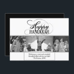 Cartão De Festividades Happy Hanukkah | Foto Preta 3 de Script Moderno<br><div class="desc">O mínimo clássico Bar negro/Bat Mitzvah e a moderna Estrela de Hanukkah de David contra um fundo sólido cria um elegante e sofisticado design. Para obter outros produtos de coordenação ou correspondência, visite justFharryn em Zazzle.com ou entre em contato com o designer, c/o Fharryn@yahoo.com Todos os direitos reservados. #zazzlemade #christmasdecor...</div>