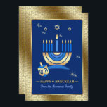 Cartão De Festividades Happy Hanukkah. Gold Menorah & Dreidel Card<br><div class="desc">Happy Hanukkah. Gold Foil Menorah and Dreidel design Flat Greeting Cards / Hanukkah Celebration Invitations with personalized names and text. Matching cards and gifts available in the Jewish Holidays / Hanukkah Category of our store.</div>