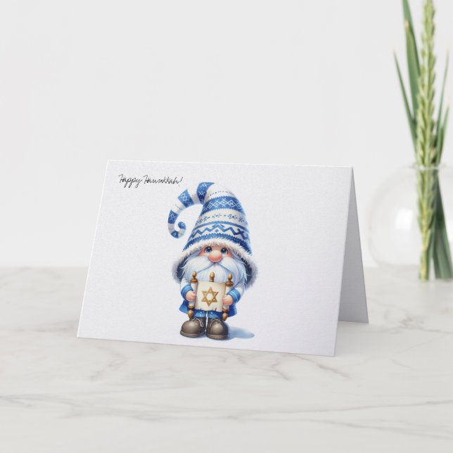 Cartão De Festividades Happy Hanukkah Jewish Gnome with Star of David (Frente)