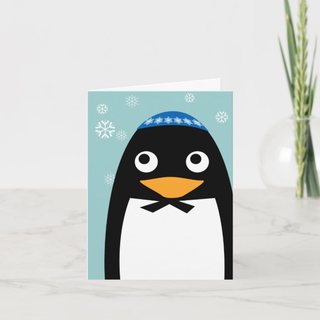 Cartão De Festividades Happy Hanukkah Jewish Penguin Yarmulke (Frente)