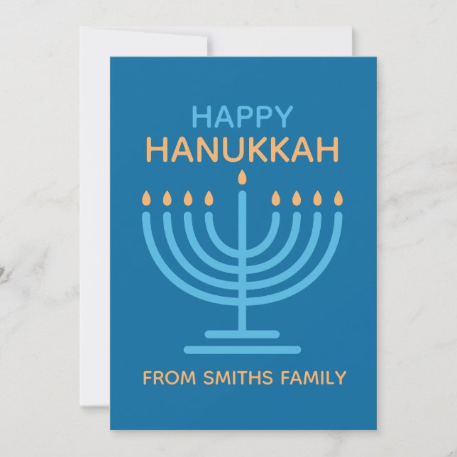Cartão De Festividades Happy Hanukkah Minimalist Blue Family Photo (Frente)