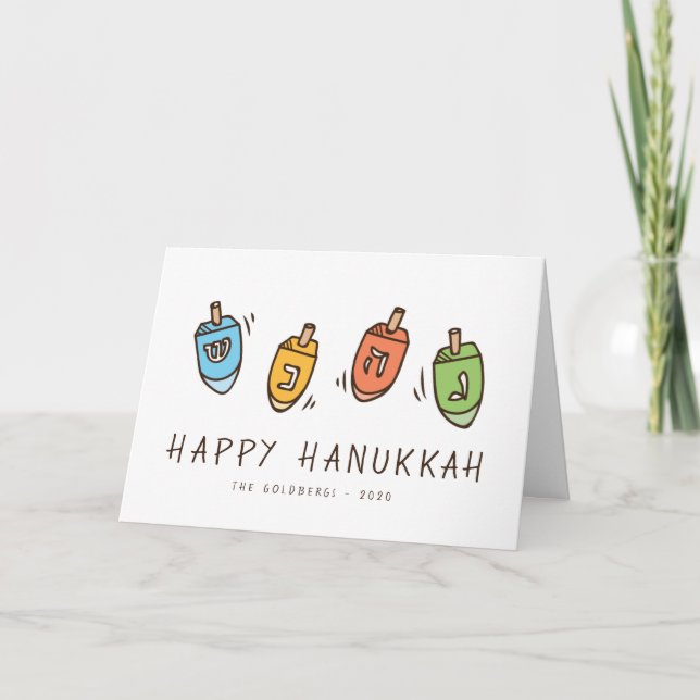Cartão De Festividades Happy Hanukkah Modern Dreidel (Frente)