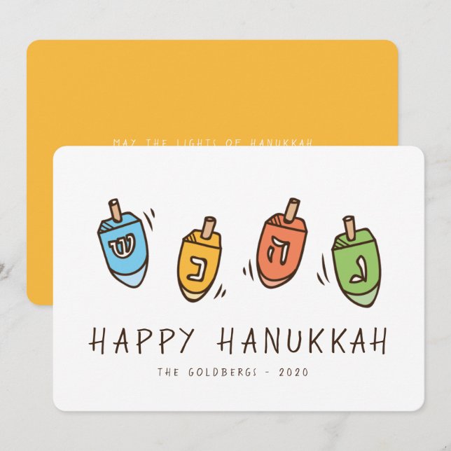 Cartão De Festividades Happy Hanukkah Modern Dreidel (Frente/Verso)