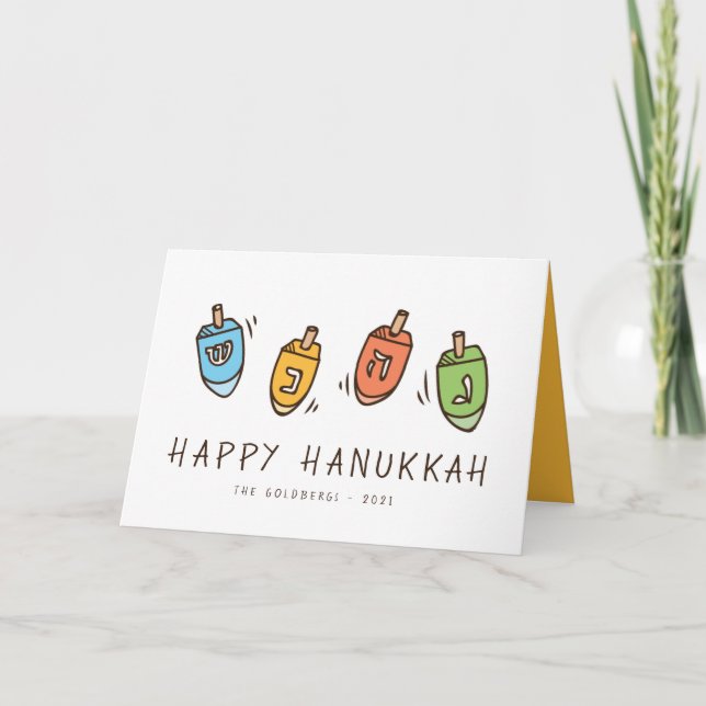 Cartão De Festividades Happy Hanukkah Modern Dreidel (Frente)