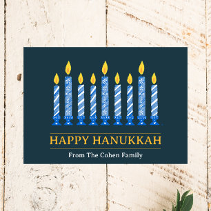 Cartão De Festividades Happy Hanukkah   Saudação Simples da Vela Elegante