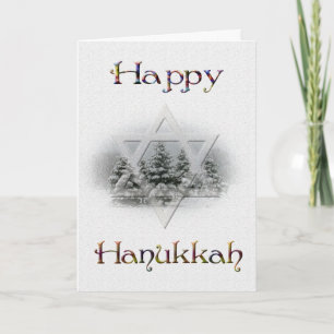 Cartão De Festividades Happy Hanukkah-Snow Covered Trees/Star of David