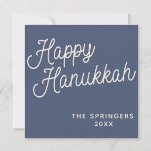 Cartão De Festividades Happy Hanukkah Tipografia retrô simples em azul