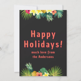 Cartão De Festividades Happy Holiday, Tropical flowers on black