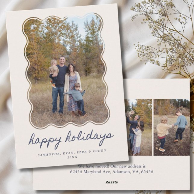 Cartão De Festividades Happy Holidays 5 Photo Card We've Moved Text (Criador carregado)