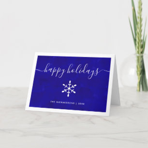 Cartão De Festividades Happy Holidays Blue Watercolor with Script