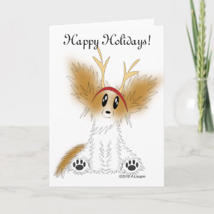 Cartão De Festividades Happy Holidays Christmas Papillon Puppy Card