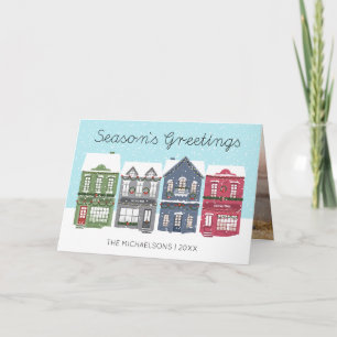 Cartão De Festividades Happy Holidays Christmas Town Photo Holiday Card