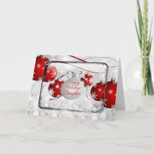Cartão De Festividades Happy Holidays Daughter Sparkling Red Ornaments