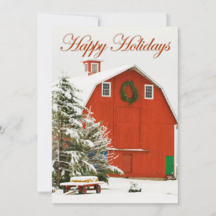 Cartão De Festividades Happy Holidays - Festive red barn in fresh snow