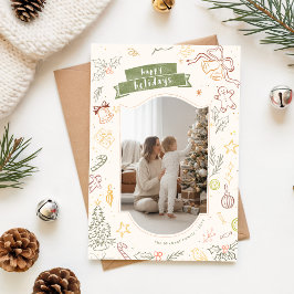 Cartão De Festividades Happy Holidays Hand Drawn Family Christmas Photo