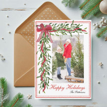 Happy Holidays Mistletoe Red Bow Family Photo