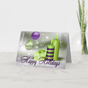 Cartão De Festividades Happy Holidays Purple Green Decorations