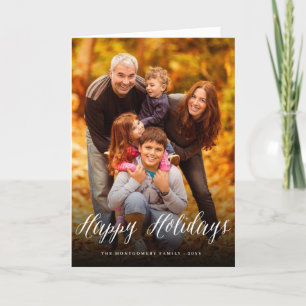 Cartão De Festividades Happy Holidays Simple Script Modern Classic Photo