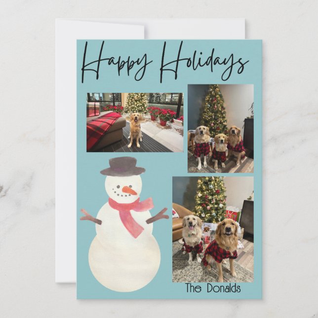 Cartão De Festividades Happy Holidays Snowman Photo Card (Frente)