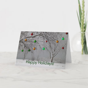 Cartão De Festividades Happy Holidays!-Snowy Landscape with Baubles
