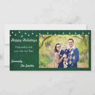Cartão De Festividades Happy Holidays Vintage Star Lights Green 8x4