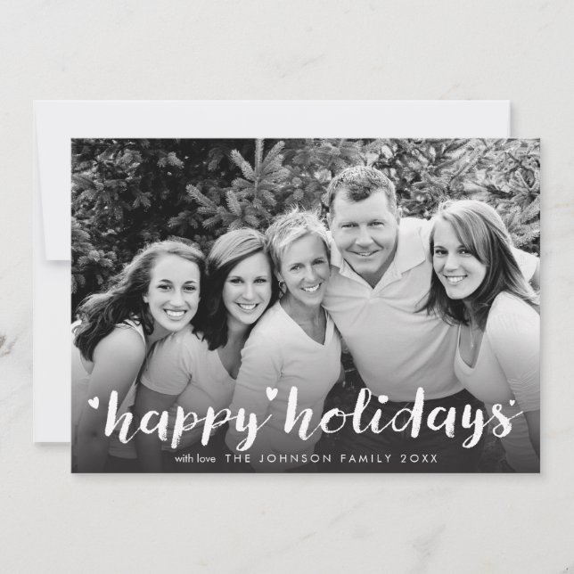 Cartão De Festividades Happy Holidays White Script Photo Overlay Greeting (Frente)