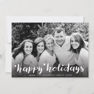 Cartão De Festividades Happy Holidays White Script Photo Overlay Greeting