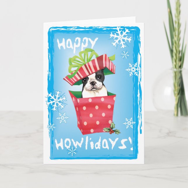 Cartão De Festividades Happy Howliday Boston Terrier (Frente)