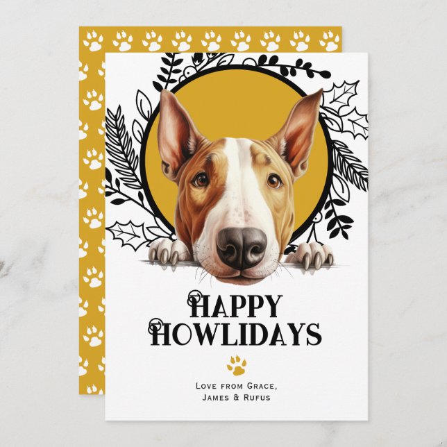 Cartão De Festividades Happy Howlidays Bull Terrier Dog (Frente/Verso)