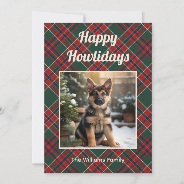 Cartão De Festividades Happy Howlidays Dog Red Green Plaid Christmas (Frente)