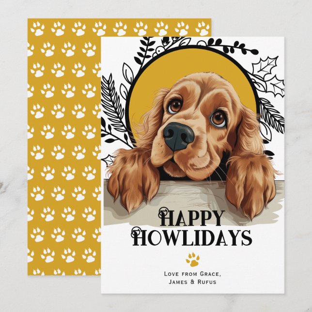 Cartão De Festividades Happy Howlidays English Cocker Spaniel (Frente/Verso)