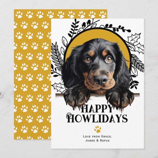 Cartão De Festividades Happy Howlidays Gordon Setter Dog (Frente/Verso)