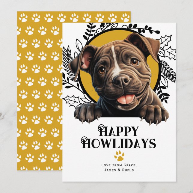 Cartão De Festividades Happy Howlidays Staffordshire Bull Terrier Dog (Frente/Verso)