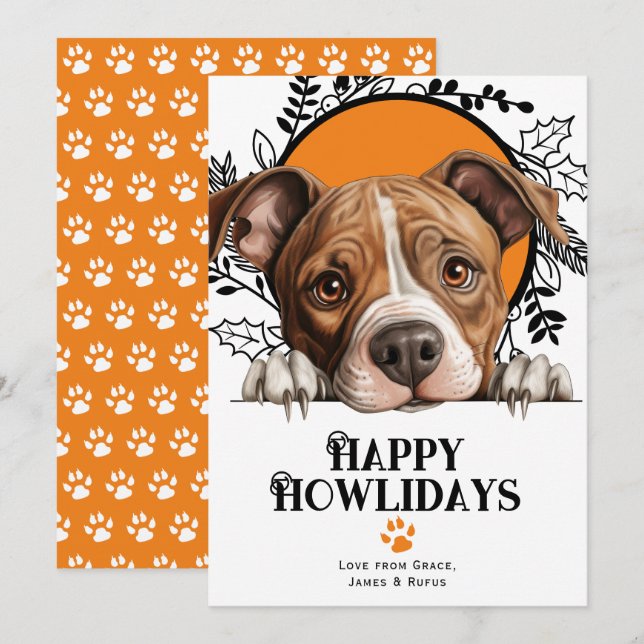 Cartão De Festividades Happy Howlidays Staffordshire Terrier Dog (Frente/Verso)