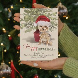 Cartão De Festividades Happy Howlidays Watercolor Yorkshire Terrier