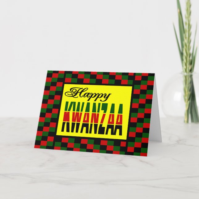 Cartão De Festividades Happy Kwanzaa com limite vermelho, preto e verde (Frente)