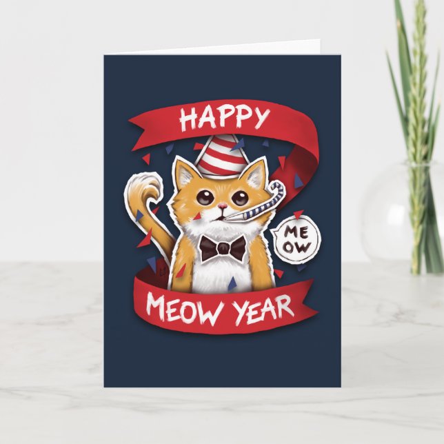 Cartão De Festividades Happy Meow Year - Chat Bonne Année  (Frente)
