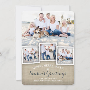 Cartão De Festividades Happy Merry Rustic Burlap Photo Season's Greeting