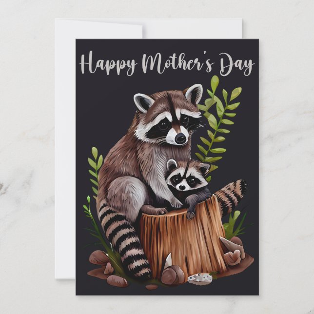 Cartão De Festividades Happy Mother's Day Cute Raccoons (Frente)