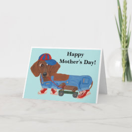Cartão De Festividades Happy Mother's Day Dachshund with pull toy